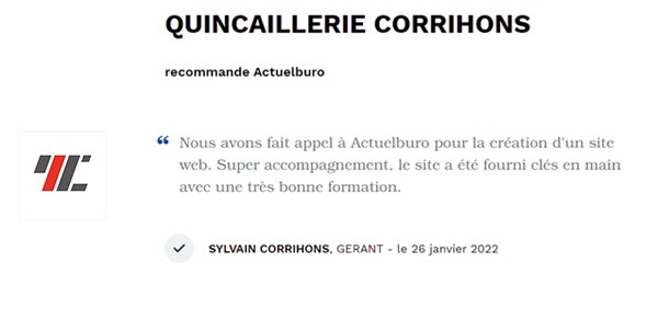 Témoignage Quincaillerie Corrihons